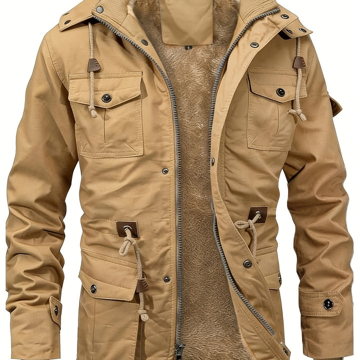 Men's Fleece Lined Work Jackets Cargo Coats with Hood
