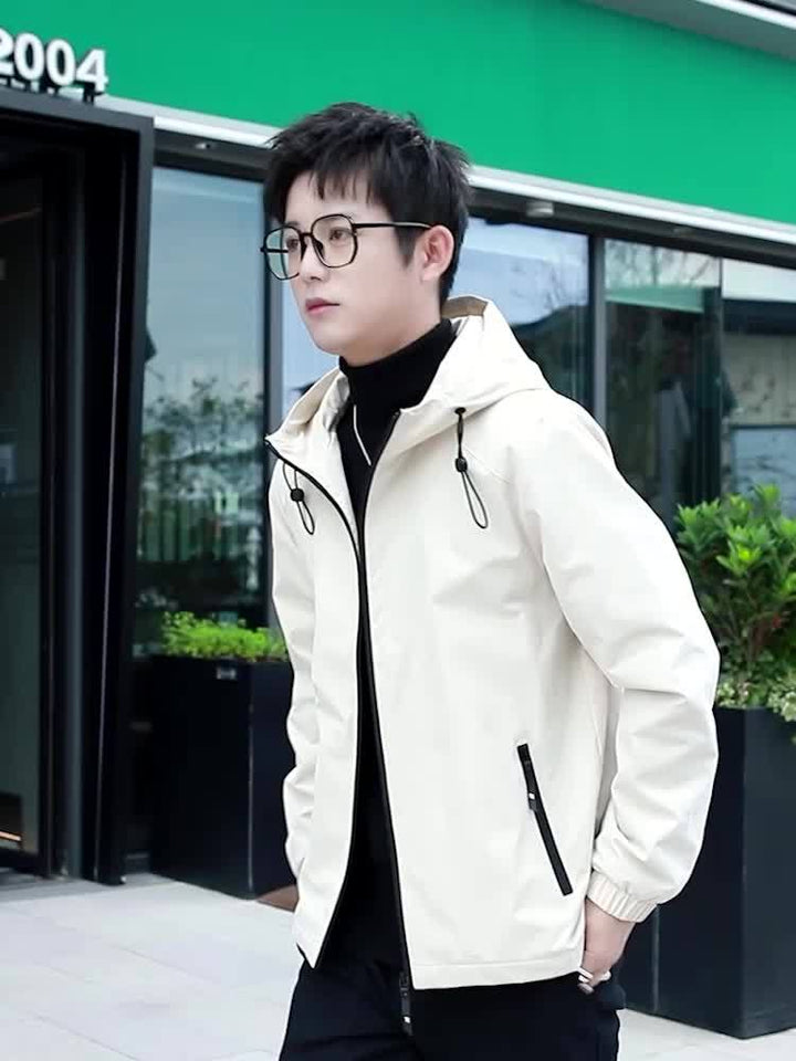 Men's Fleece Jacket Windproof Zip-Up Hooded Coat Winter Outerwear