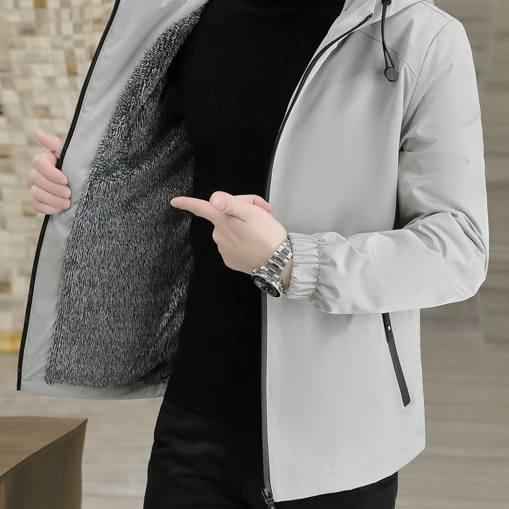 Men's Fleece Jacket Windproof Zip-Up Hooded Coat Winter Outerwear