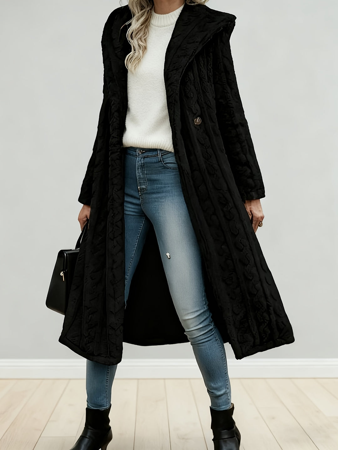 Elegant Women's Long Cardigan Stylish Outer Bathrobe Mid-Length Coat