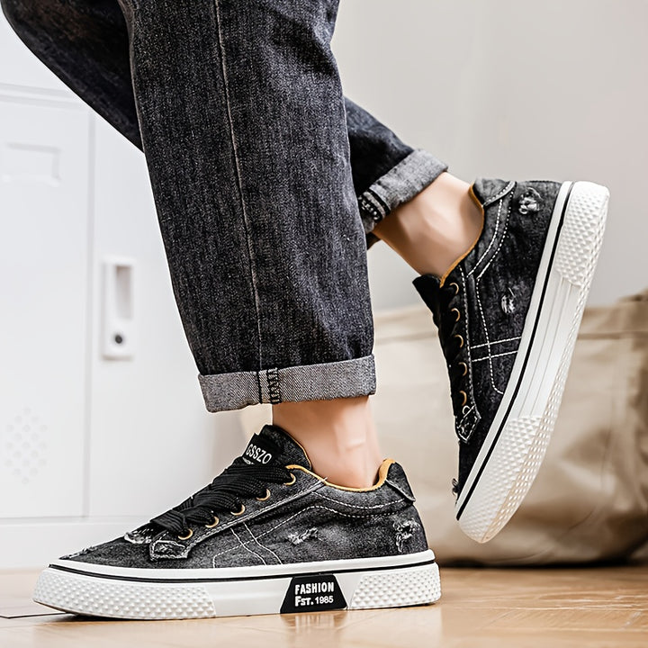 Men's Casual Sports Shoes, Trendy Canvas Low Top, Lace Closure