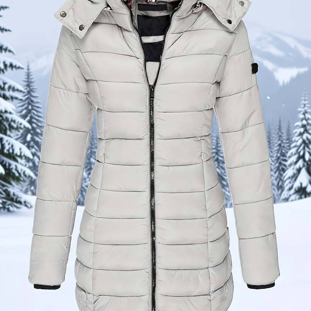 Hooded Zip-Up Midi Coat for Women Winter Jacket Outerwear