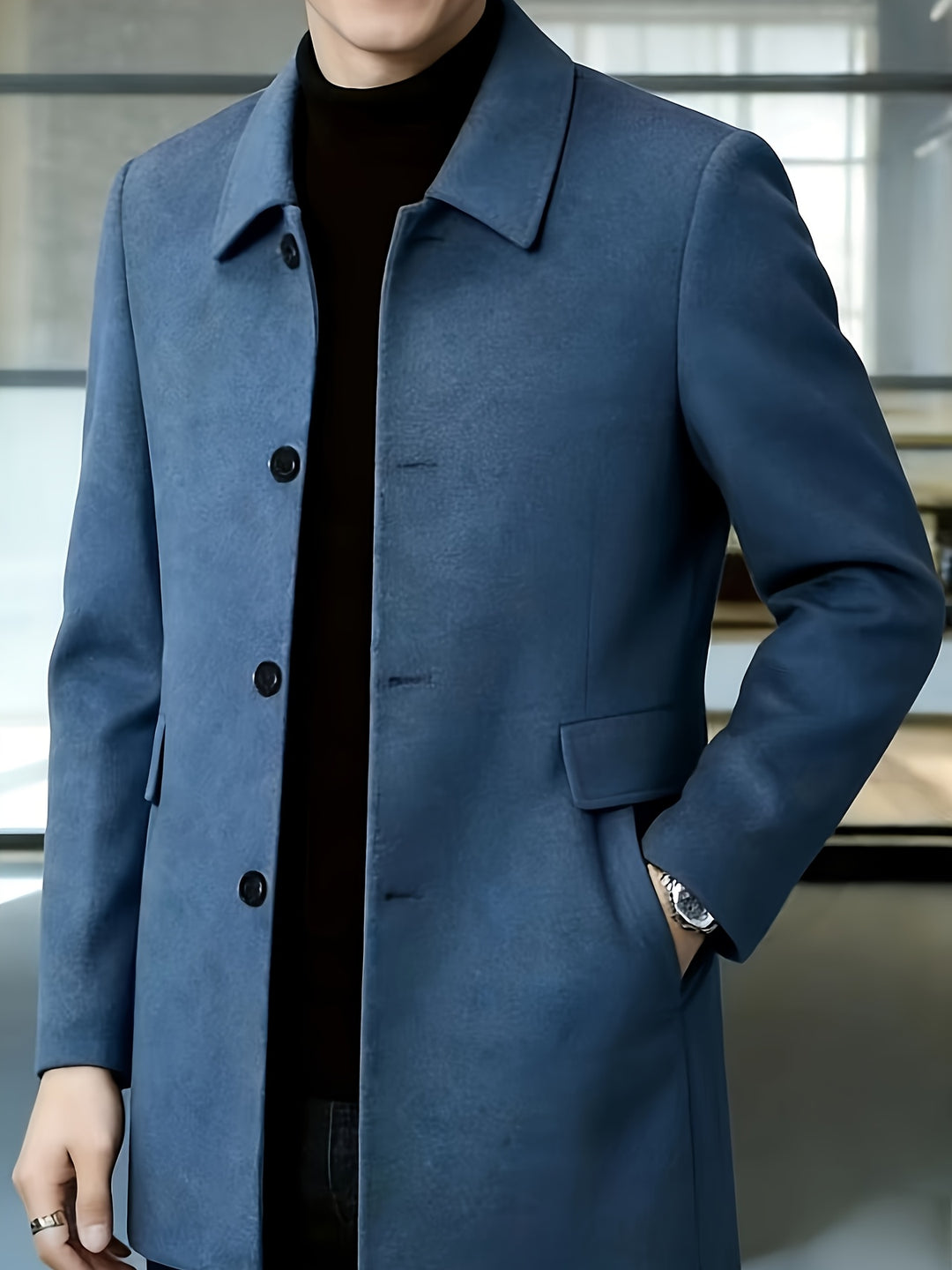 Men's Casual Classic Trench Coat with Double Side Pockets