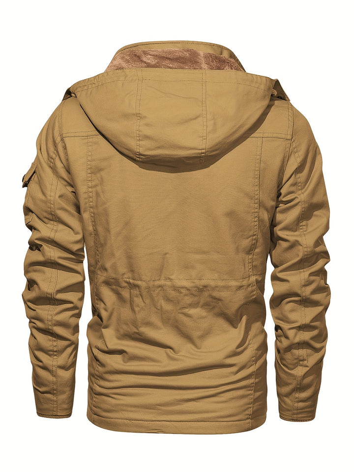 Men's Fleece Lined Work Jackets Cargo Coats with Hood