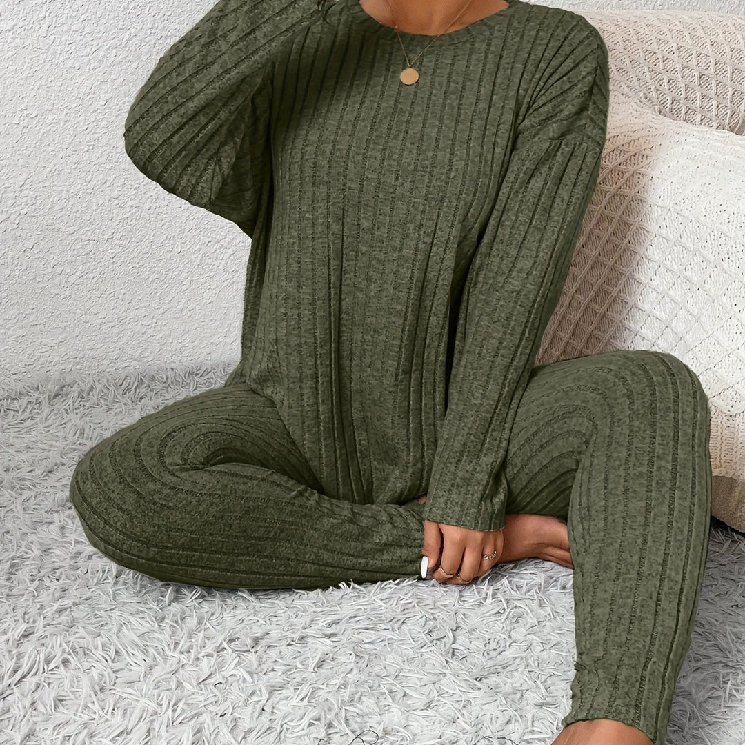 Women's Casual Commuting Outfit Long-Length Set Ribbed Texture