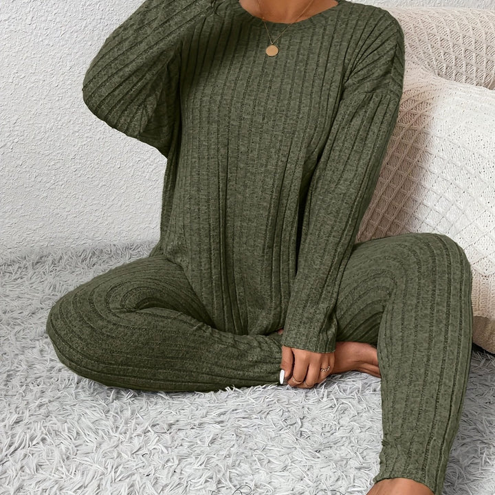 Women's Casual Commuting Outfit Long-Length Set Ribbed Texture