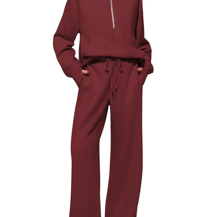 Women's Oversized Half-Zip Sweatshirt and Wide Leg Sweatpants Set