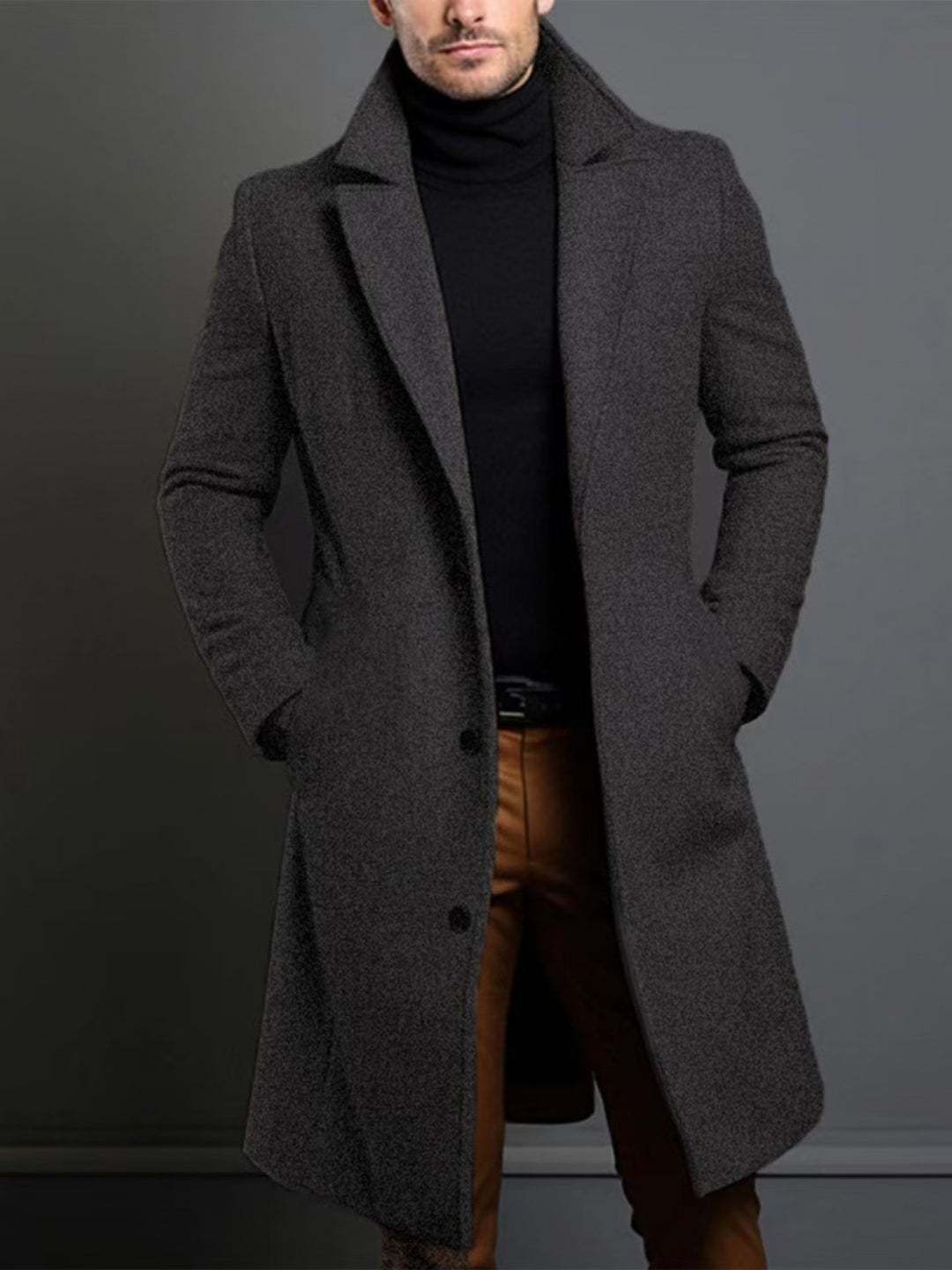 Men's British Coat Jacket Single-Breasted Button Front Collar