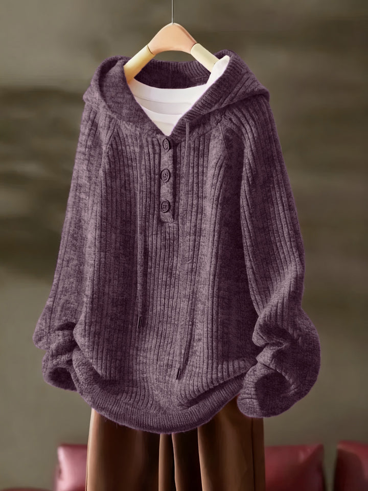 Women's Fleece Hoodie Casual Pullover with Button Front and Drawstring Hood