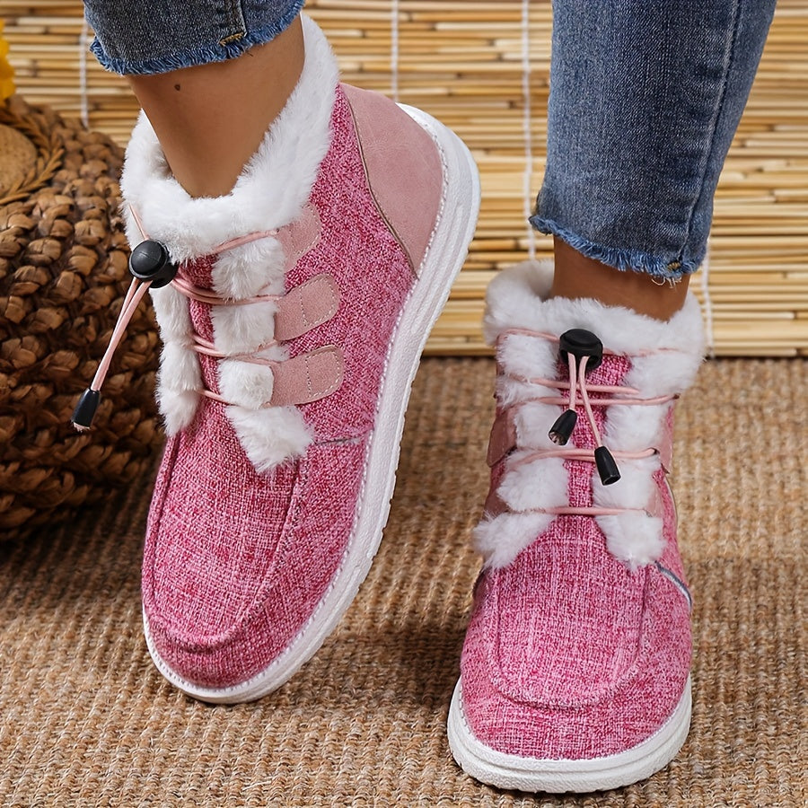 Women's Winter Slip-On Shoes with Faux Fur Collar and Round Toe