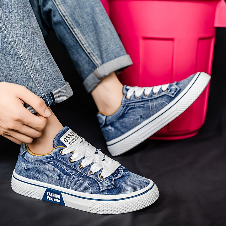 Men's Casual Sports Shoes, Trendy Canvas Low Top, Lace Closure