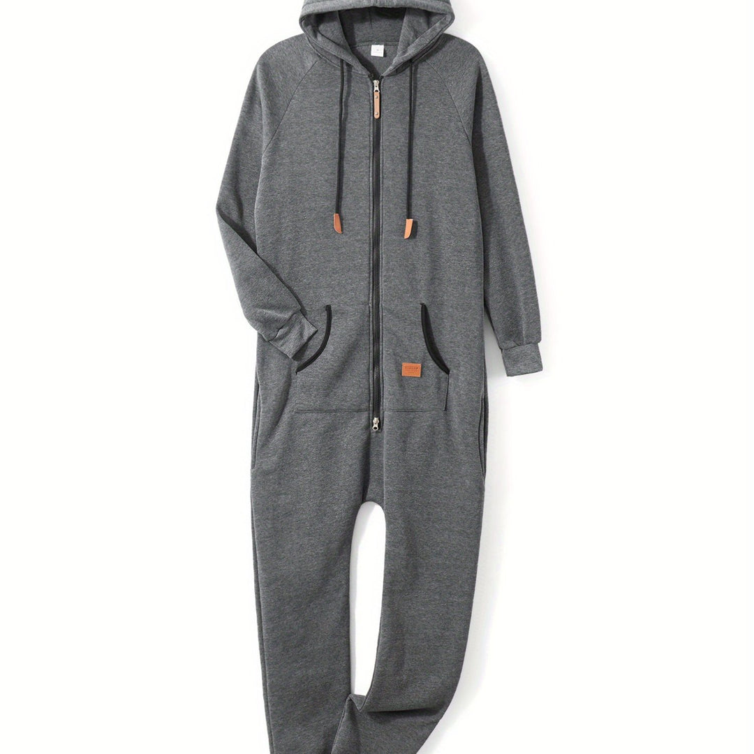 Men's Hooded Fleece Jumpsuit Long Sleeve Full Zipper Overalls