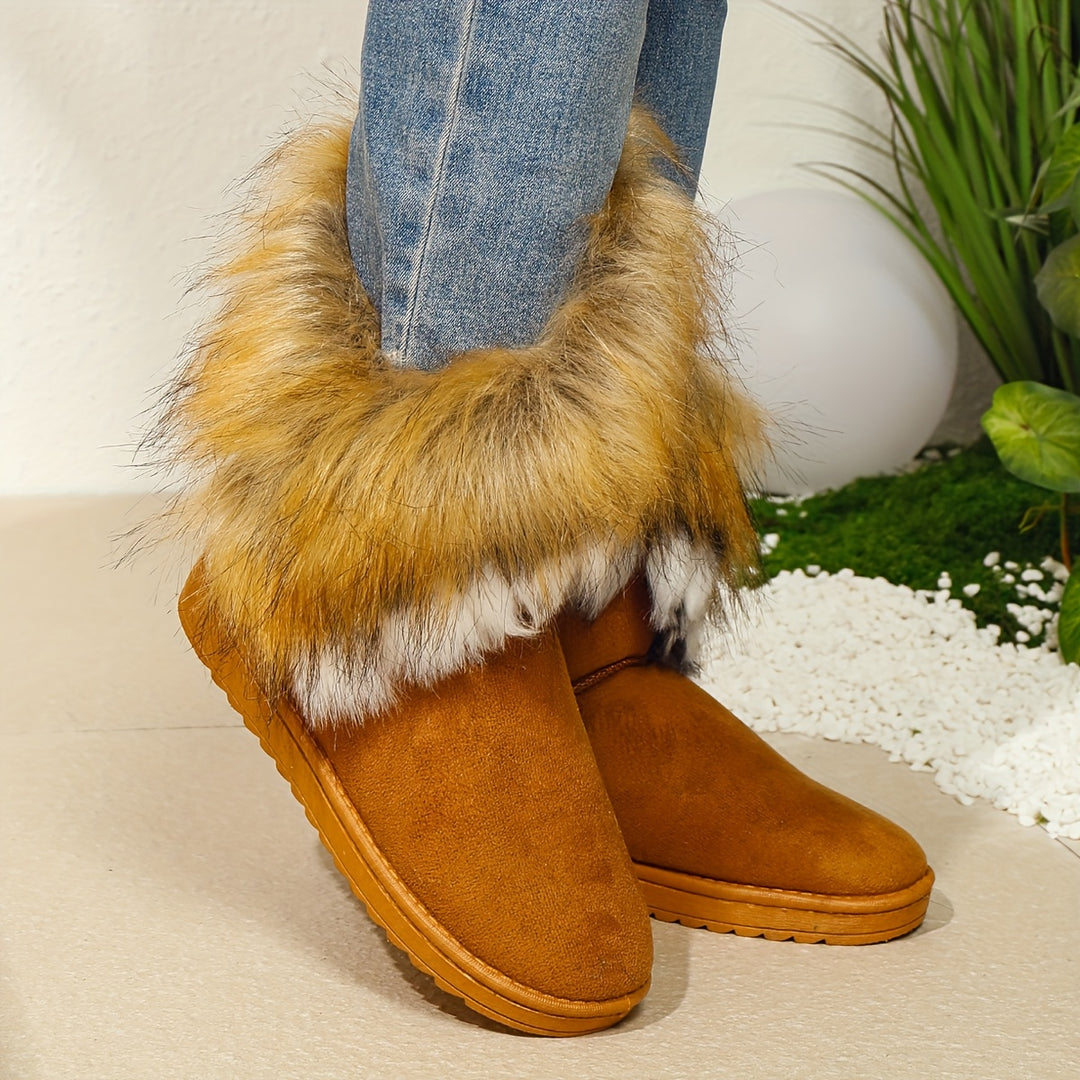 Fashion Winter Women's Long Faux Fur Boots Anti-Slip Rubber Sole