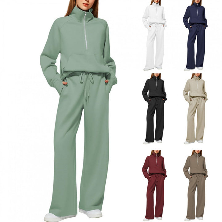 Women's Oversized Half-Zip Sweatshirt and Wide Leg Sweatpants Set