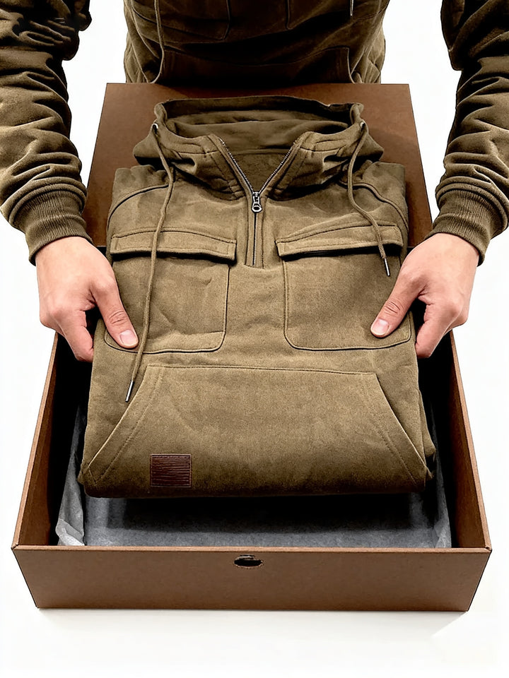 Men's Quarter Zip Hoodie Loose Fit Multi Pocket Sports Tactical