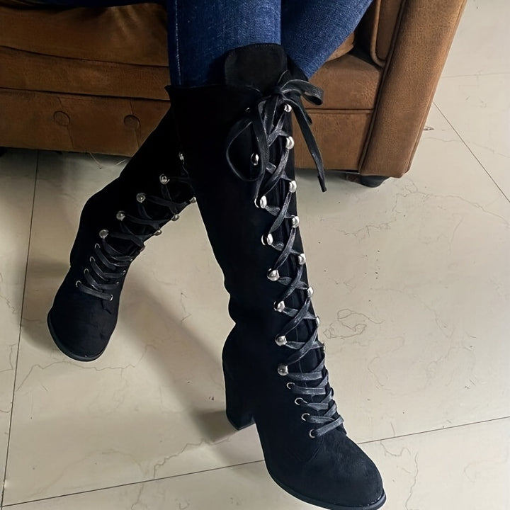 Women's Lace-up Ankle Boots with Chunky Heel Shoes