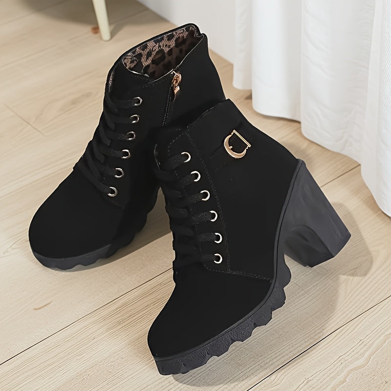 Women's Winter Ankle Boots Thick Sole High Heel Faux Fur Lined