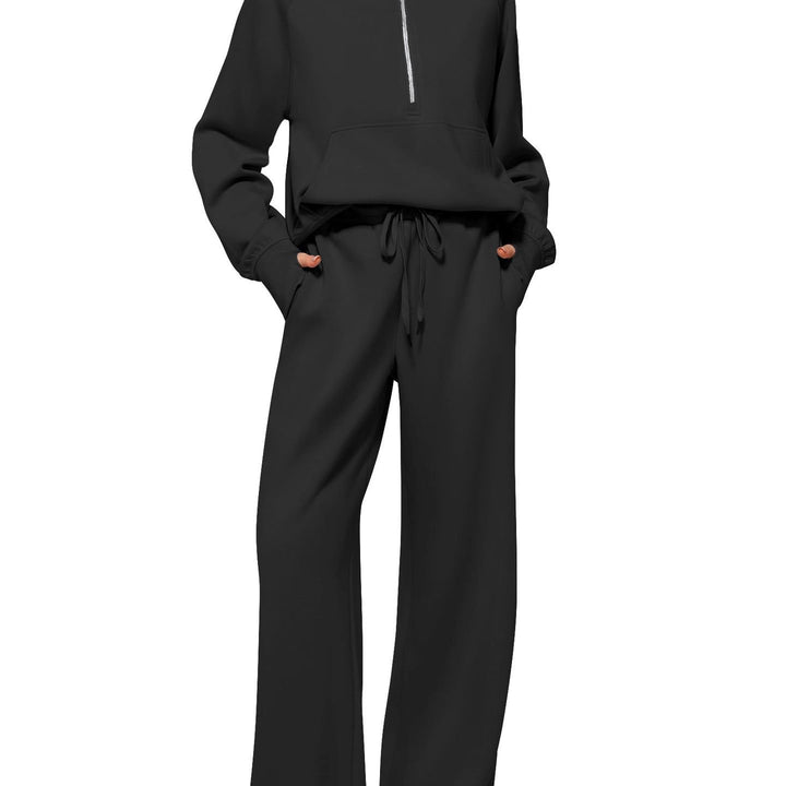 Women's Oversized Half-Zip Sweatshirt and Wide Leg Sweatpants Set