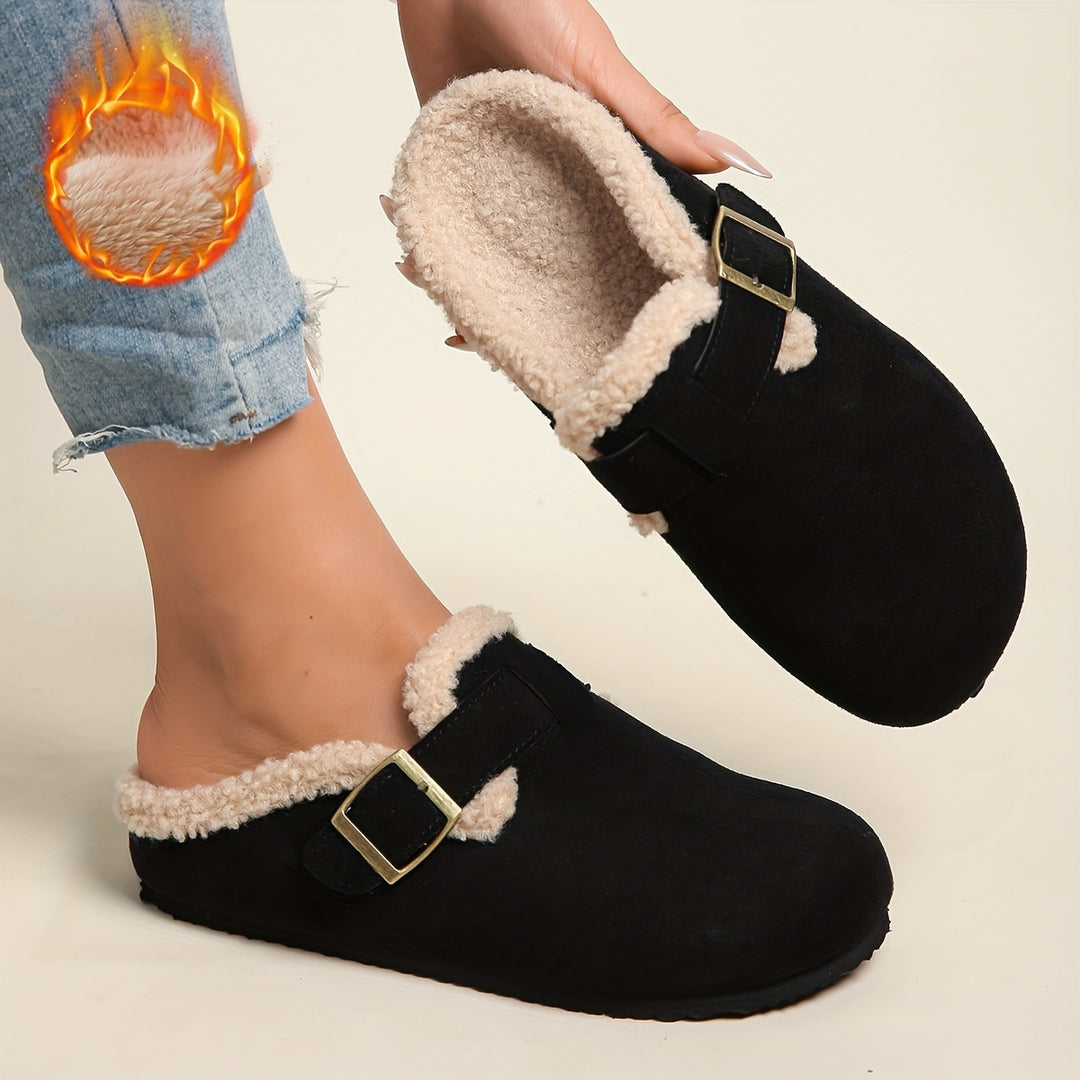Women's Winter Mule Shoes Round Toe Thick Sole Slip-On Casual Footwear