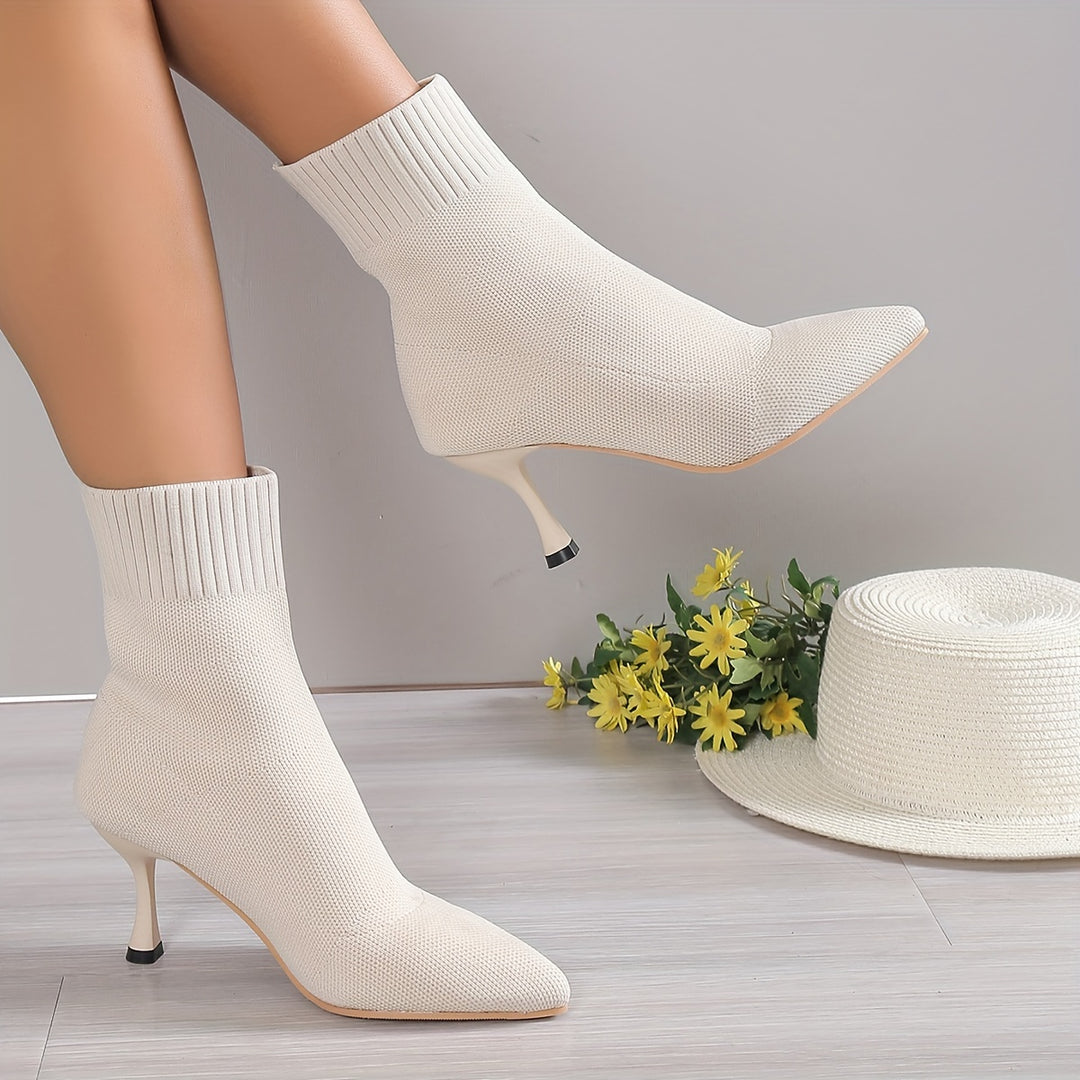 Women's Elegant Slip-On Stiletto Heel Ankle Boots Pointed Toe