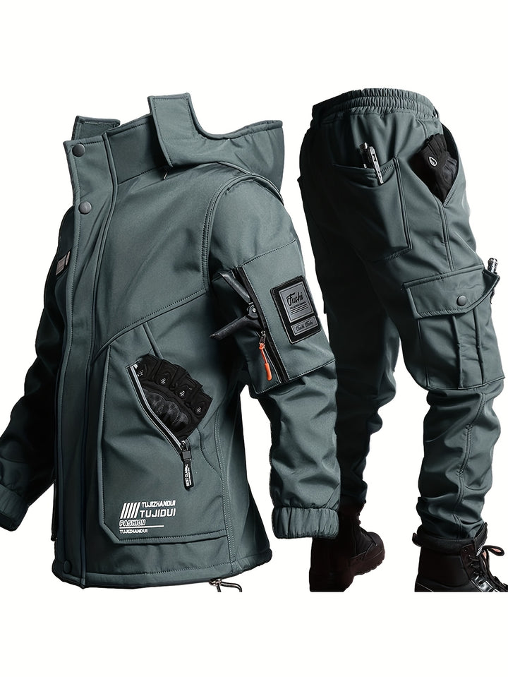 Men's Padded Winter Suit Hooded Jacket and Trousers Hiking Casual Wear
