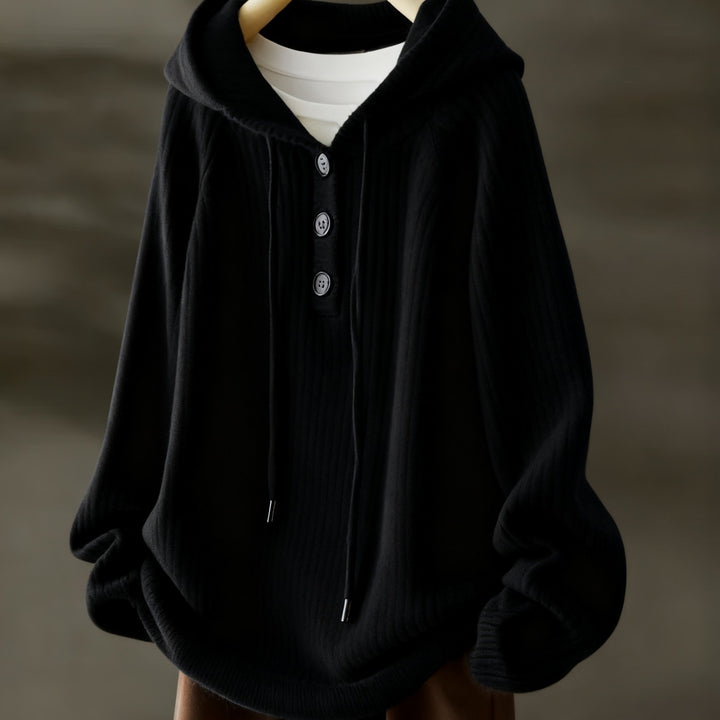 Women's Fleece Hoodie Casual Pullover with Button Front and Drawstring Hood