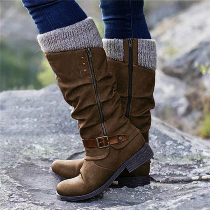Women's Mid-calf Riding Boots with Chunky Heels and Fleece Lining