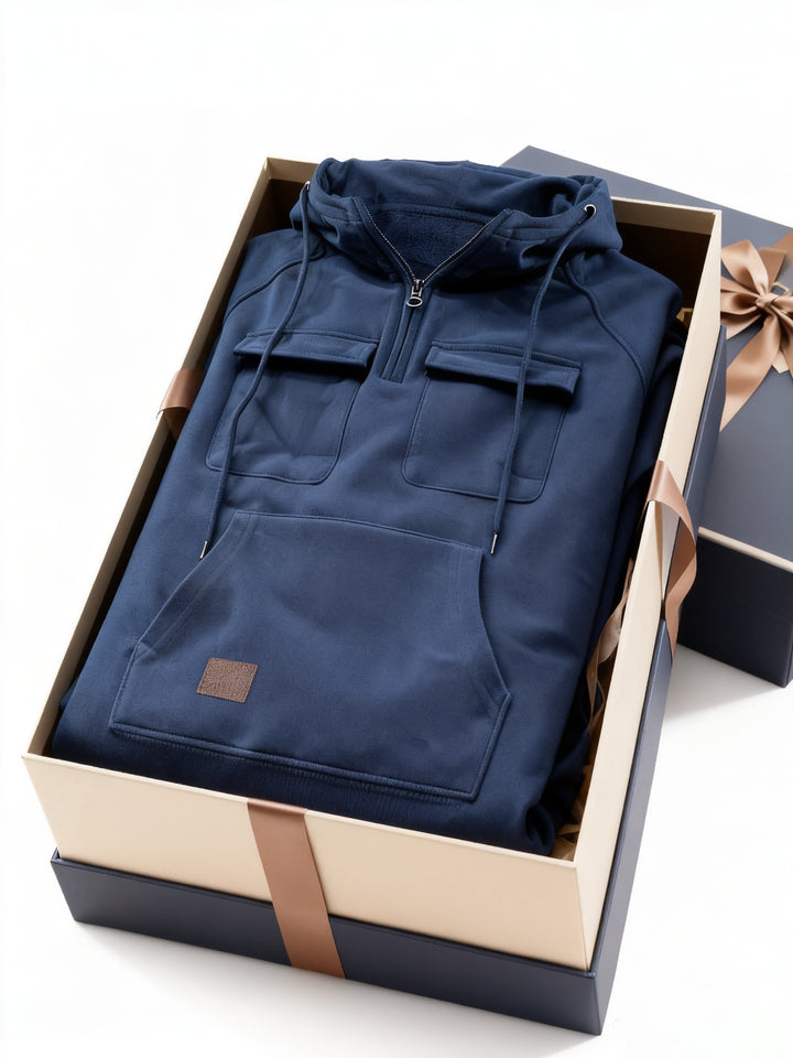 Men's Quarter Zip Hoodie Loose Fit Multi Pocket Sports Tactical