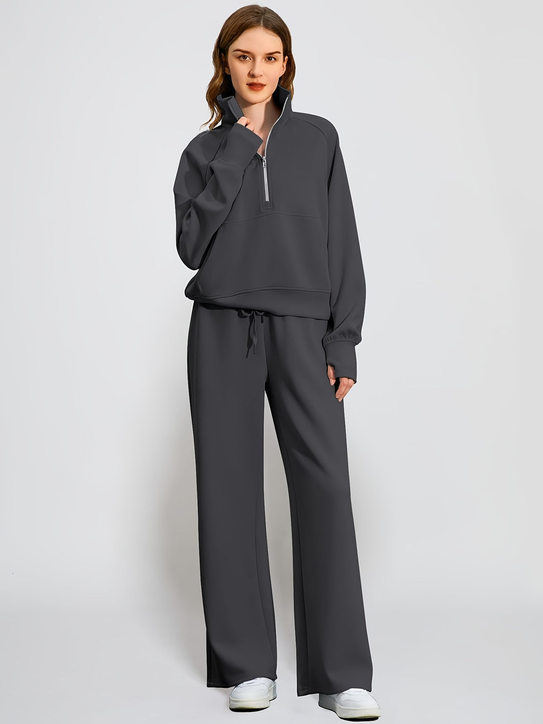 Women's Oversized Half-Zip Sweatshirt and Wide Leg Sweatpants Set