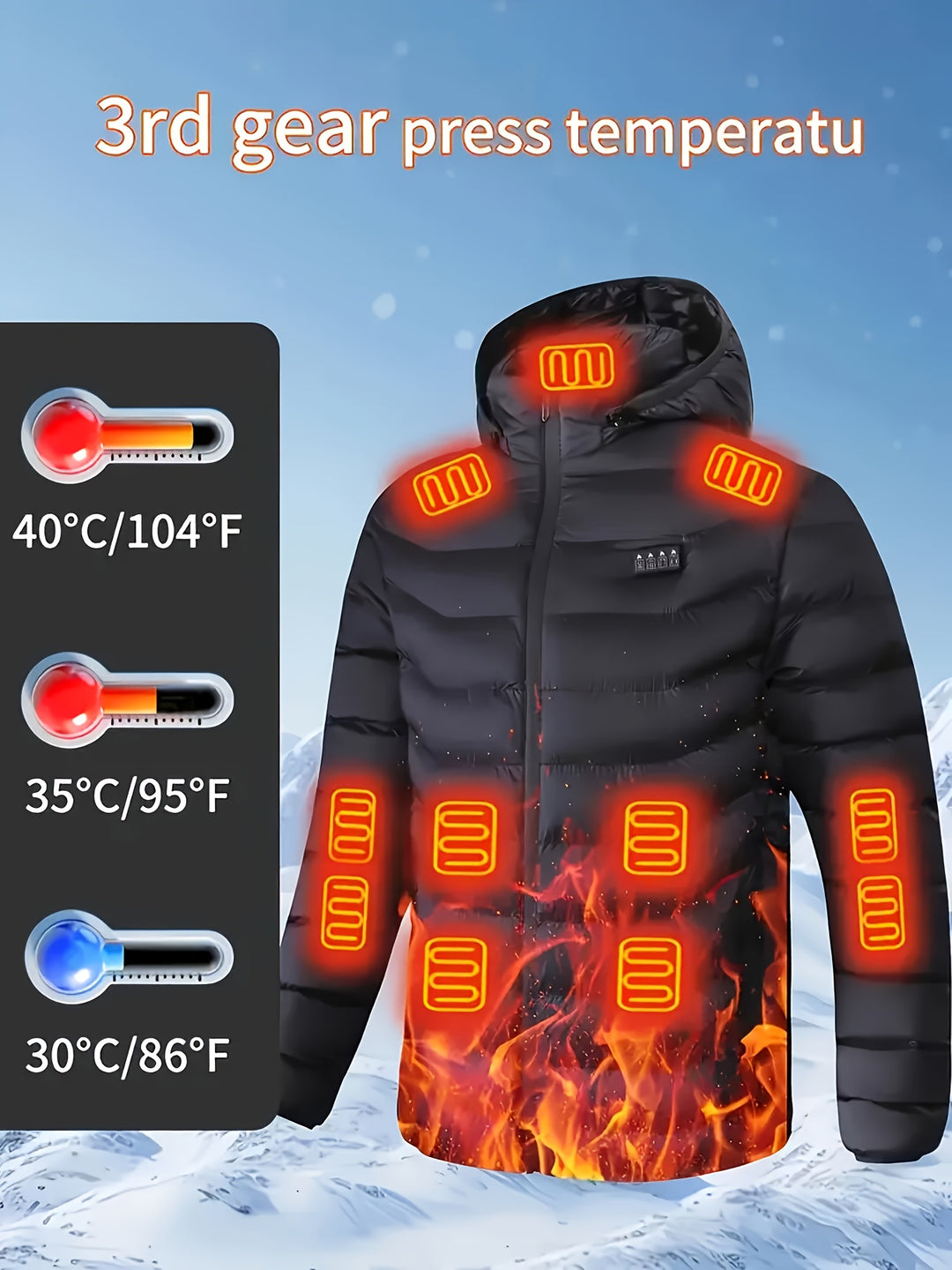 Men's Heated Coat for Couples with 24 Heating Zones Wind-Resistant