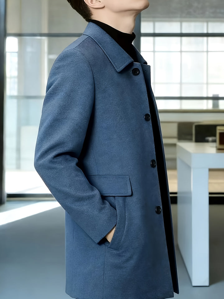 Men's Casual Classic Trench Coat with Double Side Pockets