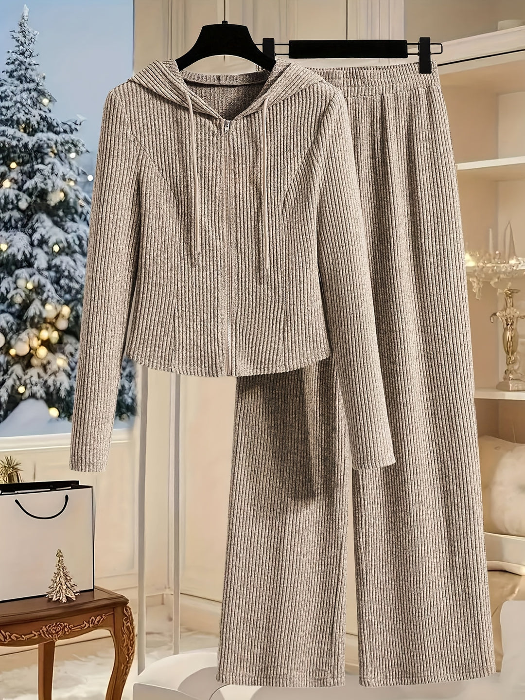 Elegant Women's Hooded Long Sleeve Top and Pants Set