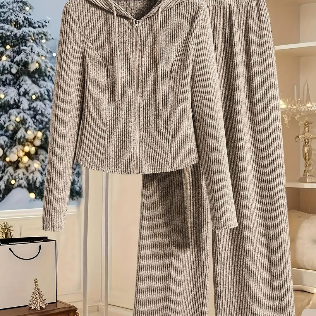 Elegant Women's Hooded Long Sleeve Top and Pants Set