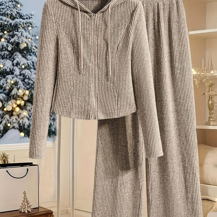 Elegant Women's Hooded Long Sleeve Top and Pants Set