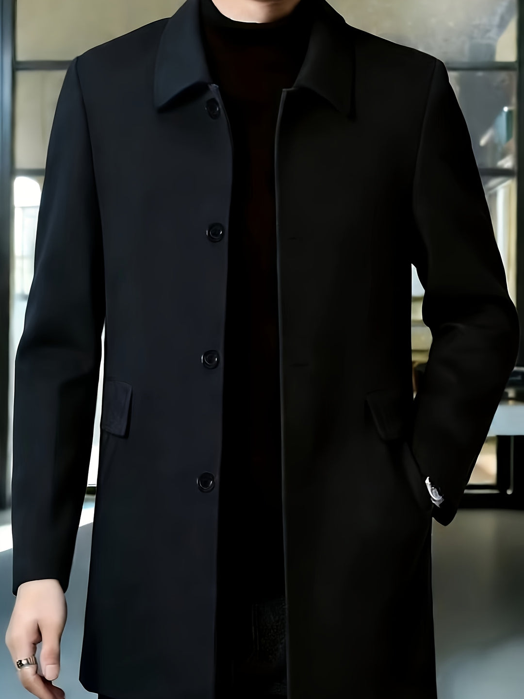 Men's Casual Classic Trench Coat with Double Side Pockets