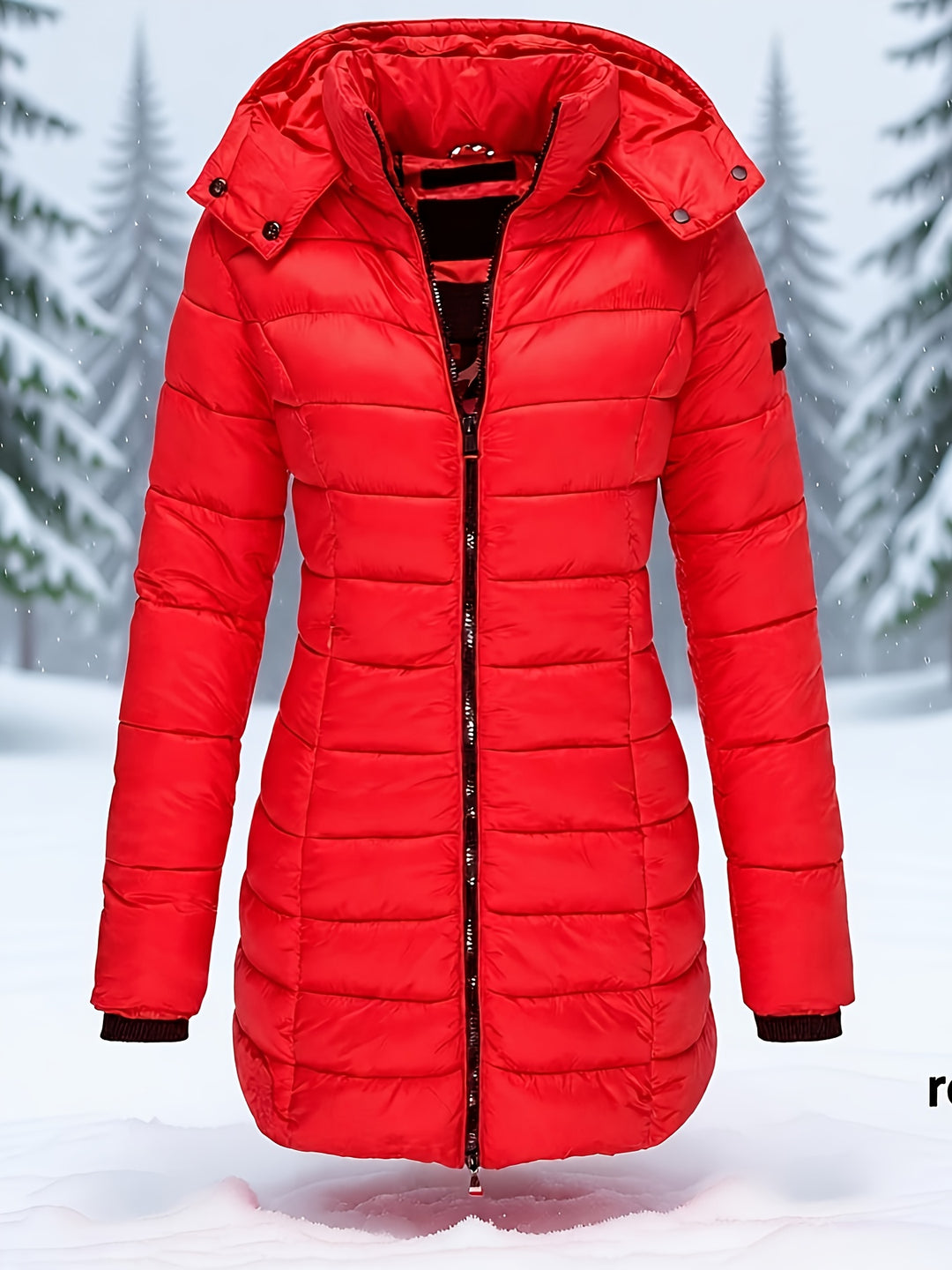 Hooded Zip-Up Midi Coat for Women Winter Jacket Outerwear