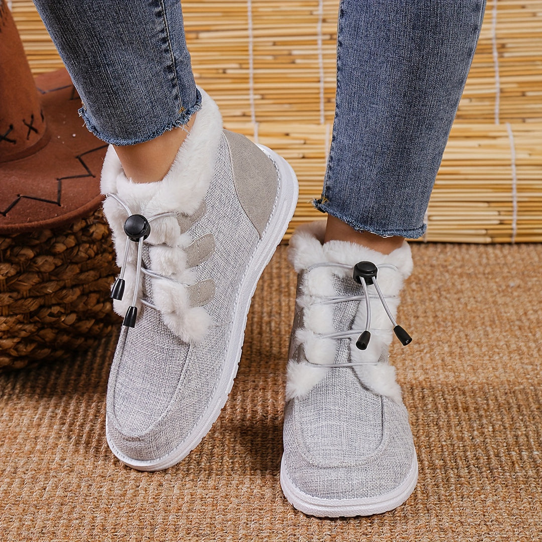 Women's Winter Slip-On Shoes with Faux Fur Collar and Round Toe