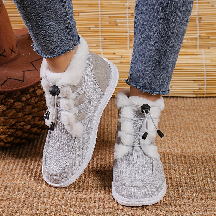 Women's Winter Slip-On Shoes with Faux Fur Collar and Round Toe