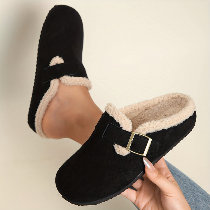 Women's Winter Mule Shoes Round Toe Thick Sole Slip-On Casual Footwear