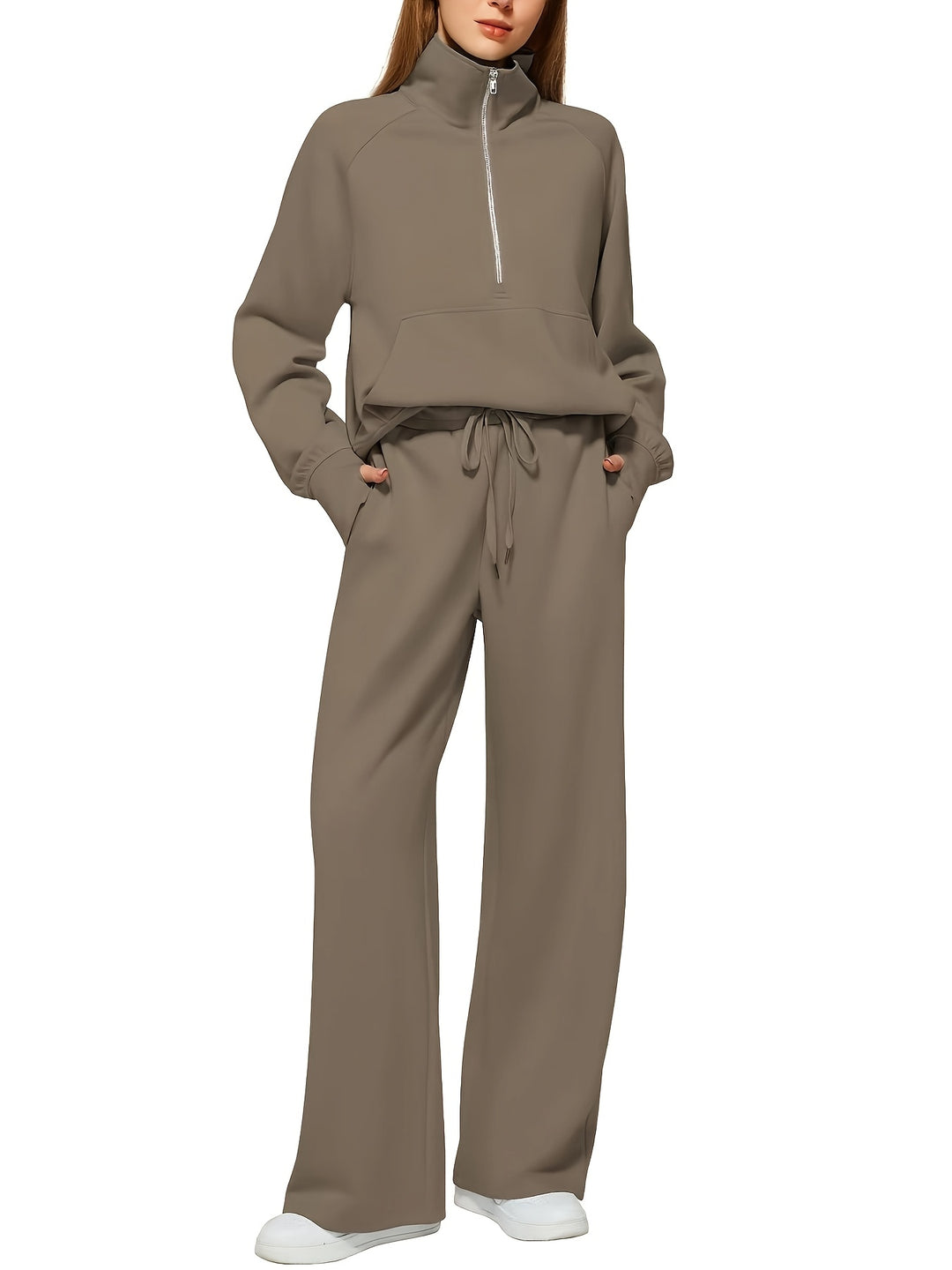 Women's Oversized Half-Zip Sweatshirt and Wide Leg Sweatpants Set