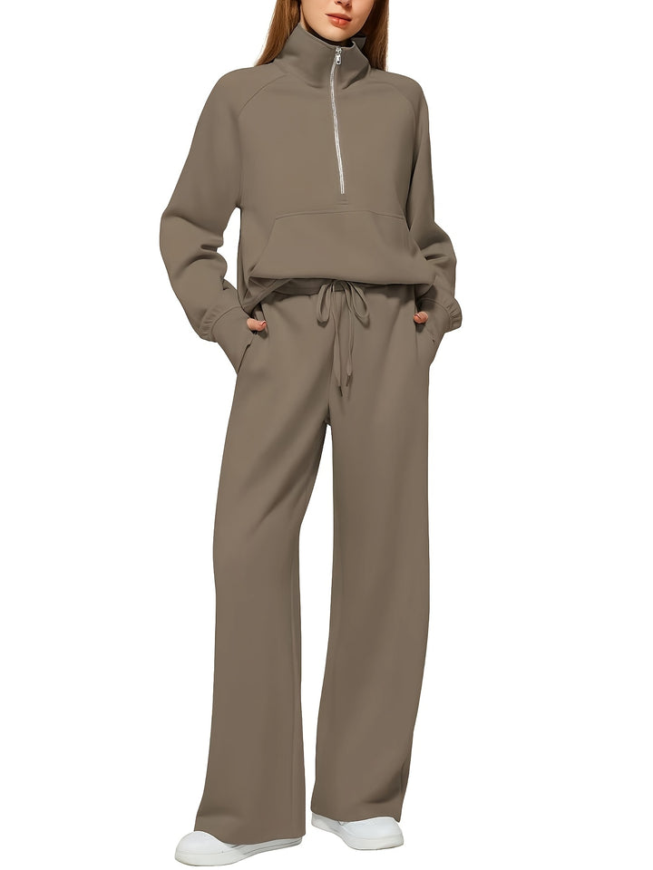 Women's Oversized Half-Zip Sweatshirt and Wide Leg Sweatpants Set