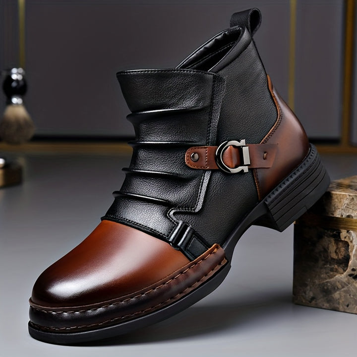 British Vintage Biker Boots with Side Zipper for Men