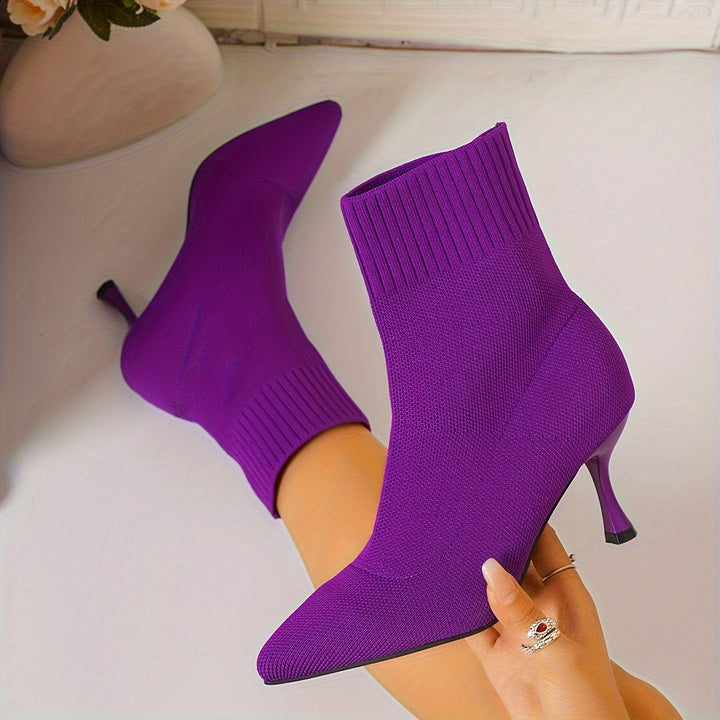 Women's Elegant Slip-On Stiletto Heel Ankle Boots Pointed Toe