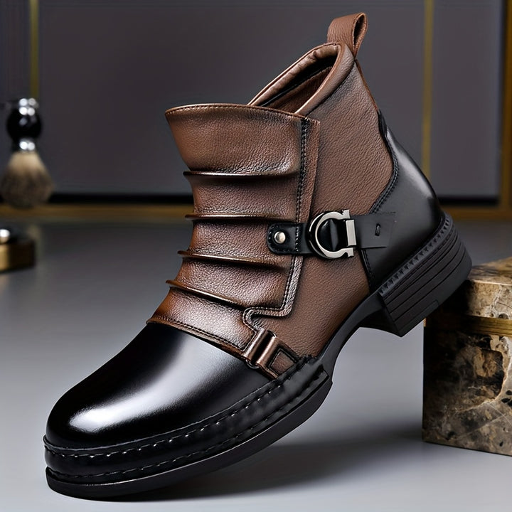British Vintage Biker Boots with Side Zipper for Men