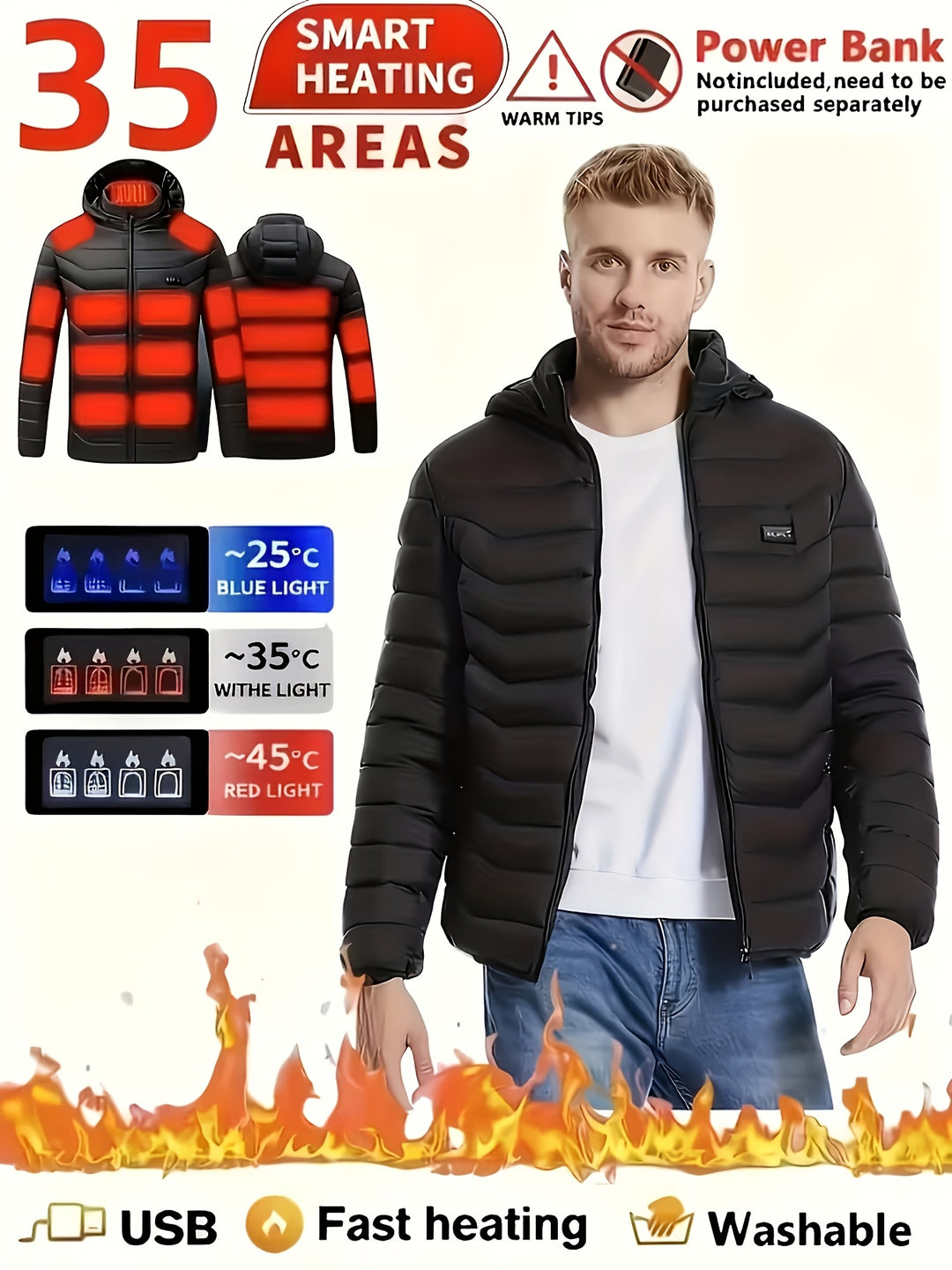 Smart Heated Jacket for Men and Women, Hooded Long Sleeve Outerwear