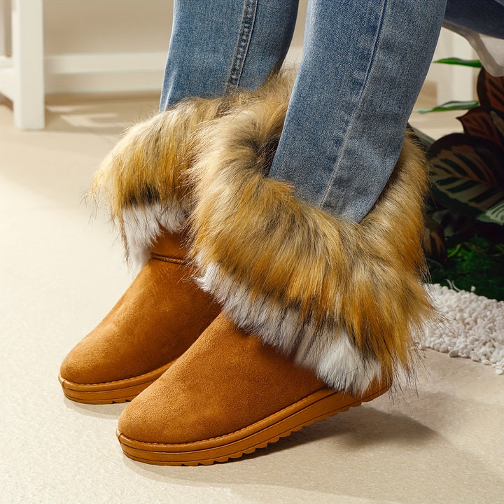 Fashion Winter Women's Long Faux Fur Boots Anti-Slip Rubber Sole