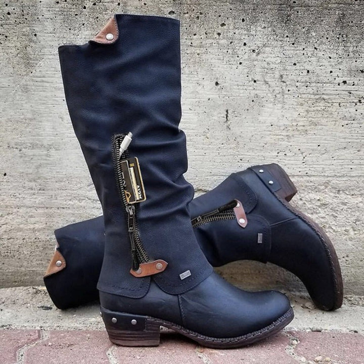 Trendy Women's Knee-High Boots with Block Heel and Round Toe