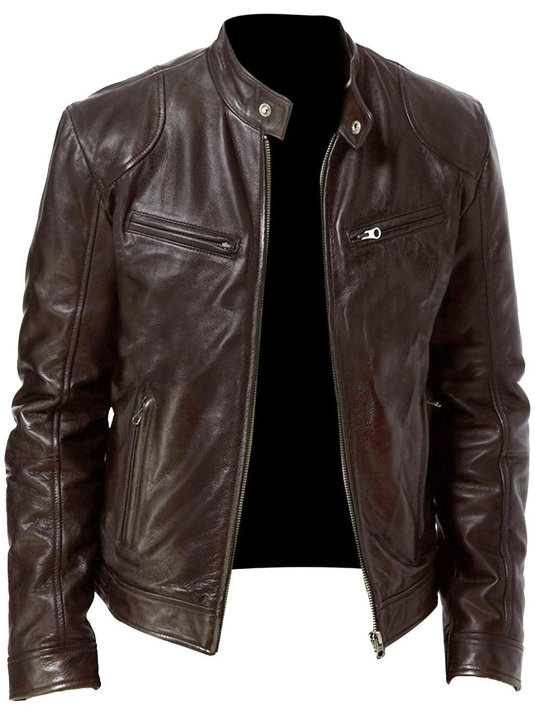 Men's Zip-Up Cardigan Multi-Pocket Motorcycle Jacket Leather Coat