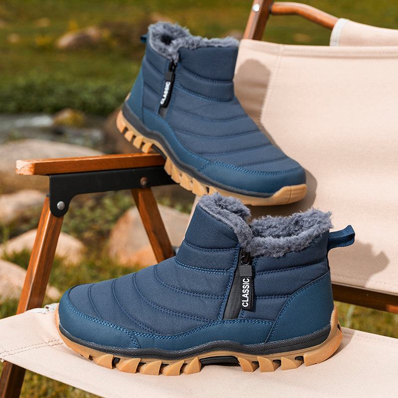 Men's Mid-Top Lace-Up Snow Hiking Boots with Non-Slip Sole