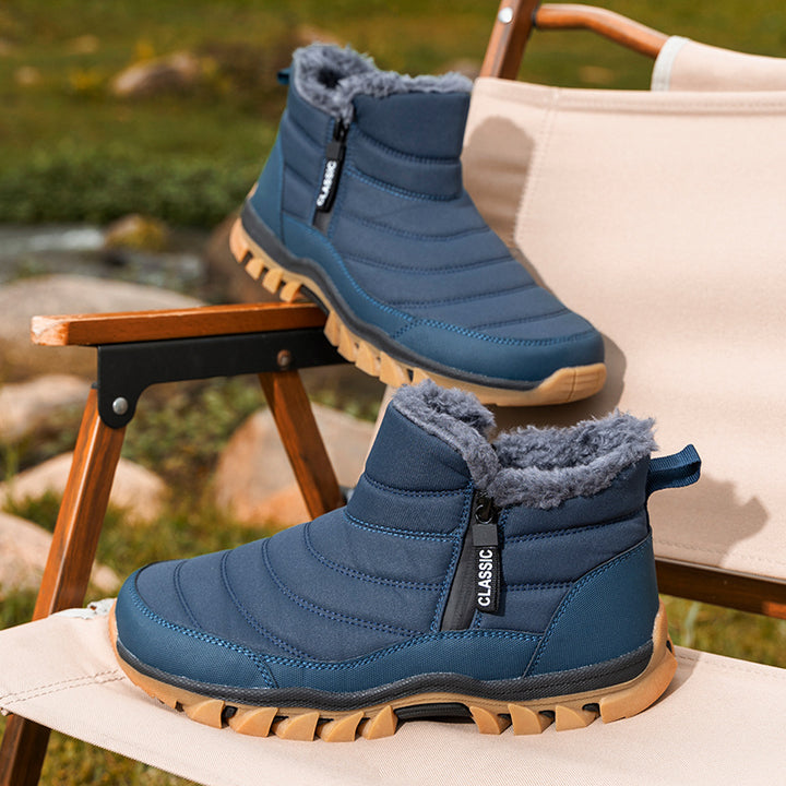 Men's Mid-Top Lace-Up Snow Hiking Boots with Non-Slip Sole